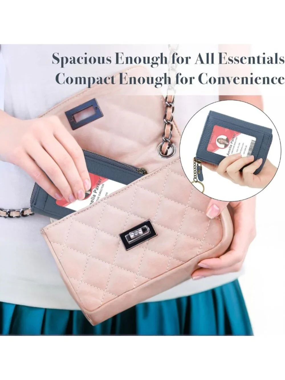 Genuine Leather Card Holder Wallet with Keychain & Cable Organizer - Stylish